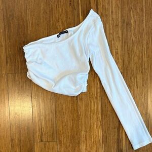 Zara White Ribbed One-Shoulder Top